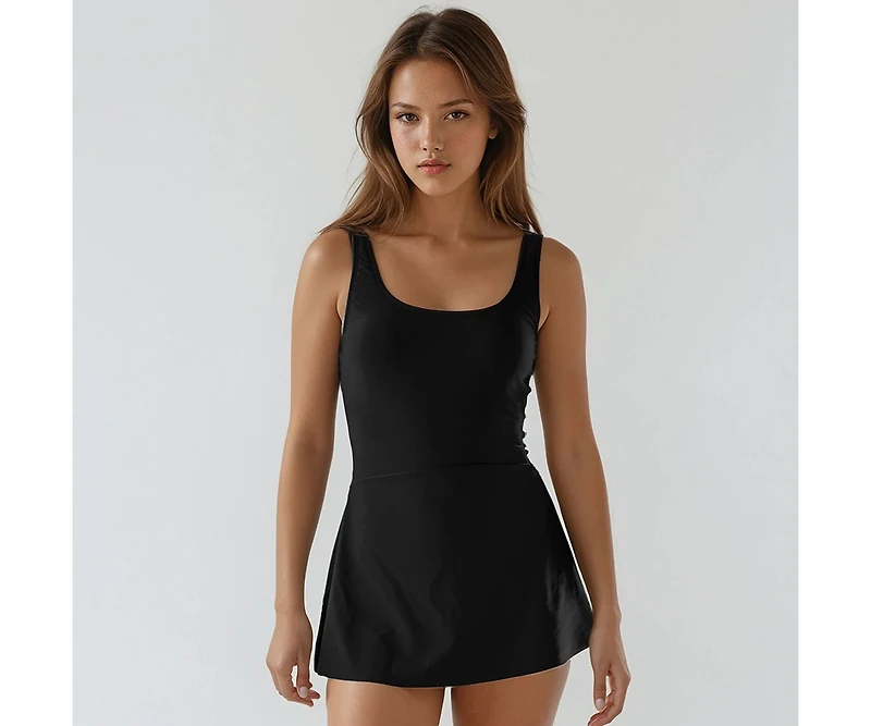 Calypsa Women's Hayley Tankini-Style Swim Dress With Adjustable Straps and Hidden Bikini Bottoms