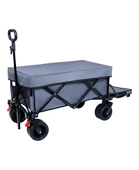 Foldable Wagon with Tailgate, Cover, 400LBS, All-Terrain Wheels