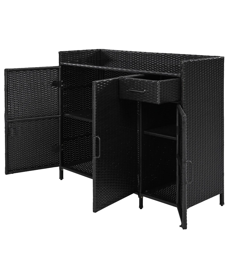 Wicker Outdoor Storage Cabinet & Bar Table Combo