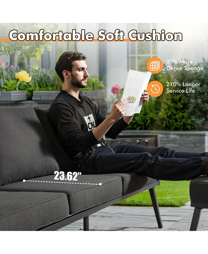 Xizzi 6-Priece Outdoor Patio Set with All-Weather Polyester Rope, Conversation Sofa for Backyard Deck Soft Cushions,Ottomans and Glass Coffee