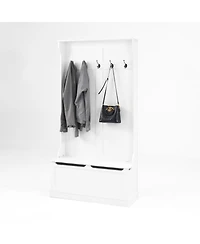 Entryway Bench with Coat Rack, Shoe Storage, & Hooks - White