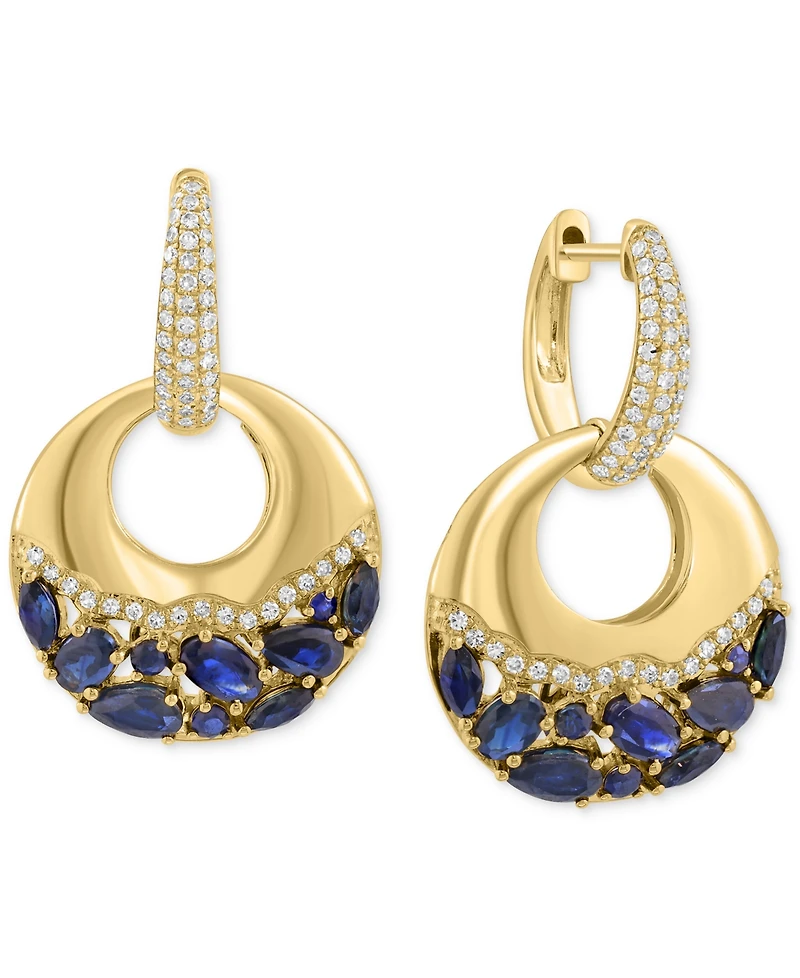 Effy Sapphire (2-3/4 ct. t.w.) & Diamond (3/8 ct. t.w.) Charm Hoop Earrings in 14k Yellow Gold