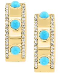 Effy Turquoise (3mm) & Diamond (3/8 ct. t.w.) Small Hoop Earrings in 14k Gold-Plated Silver, 0.72"