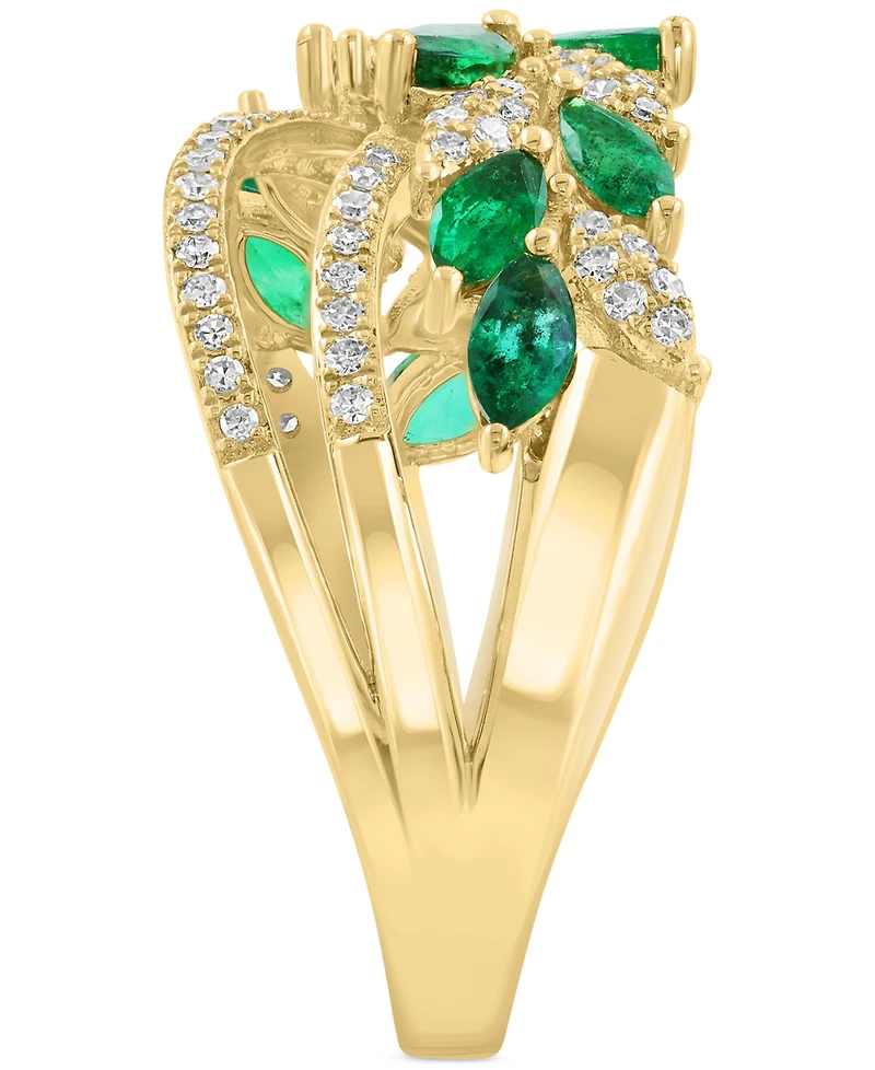 Effy Emerald (1 ct. t.w.) & Diamond (1/4 ct. t.w.) Statement Ring in 14k Yellow Gold
