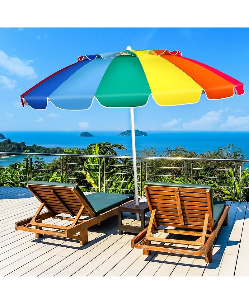 8 Feet Portable Beach Umbrella with Sand Anchor and Tilt Mechanism