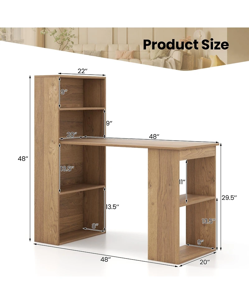 48 Inch Computer Desk with 4-Tier Bookcase and Cpu Stand