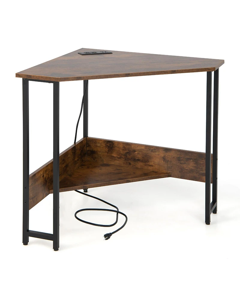 Triangle Computer Corner Desk with Charging Station