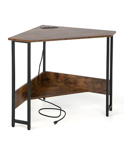 Triangle Computer Corner Desk with Charging Station