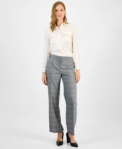 Kasper Women's Check-Print Wide-Leg Pants, Regular & Petite