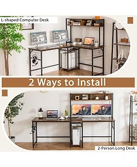 L-shaped Desk with Power Outlet Hutch