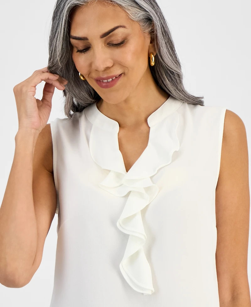Kasper Petite Sleeveless Ruffle-Neck Blouse