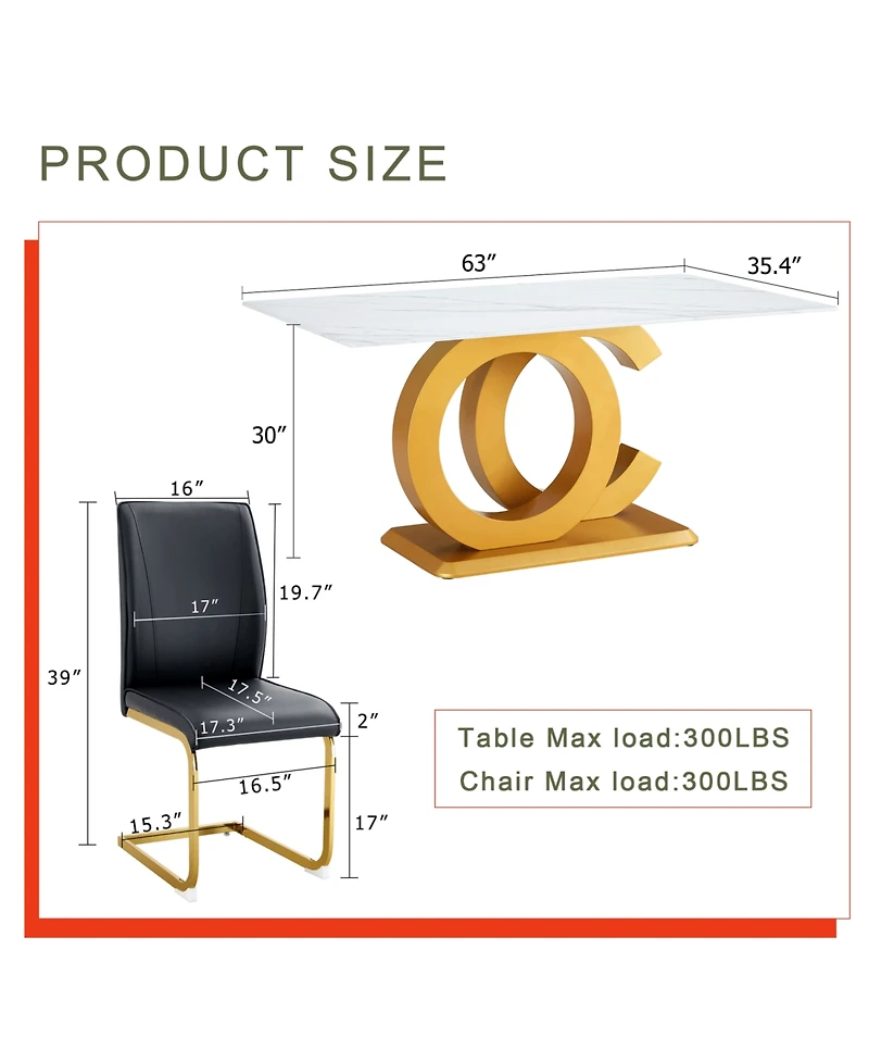 Streamdale Tempered Glass and Pu Material Dining Set with Arched Gold Legs