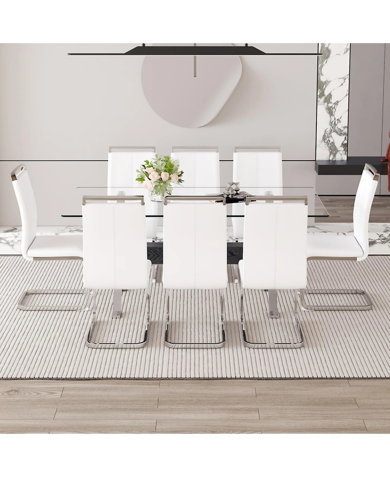 Streamdale Elegant Tempered Glass Dining Set with 8 Chairs