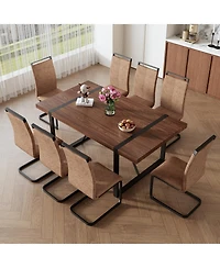 Industrial Walnut Table with 8 Brown Tech Fabric Chairs
