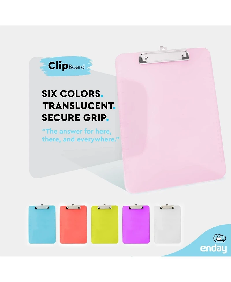 Plastic Clipboard Standard Pink, Translucent Low Profile Clip Board, Hangable Clipboard, 12.7” x 9”, Holds 100 Sheets, 1 Pc