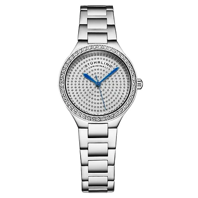 Stuhrling Original Women's Quartz Watch – Silver Dial with Swarovski Crystals & Triple-Row Stainless Steel Bracelet
