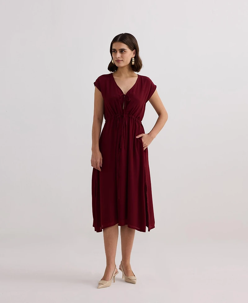 Reistor Women's Deep V-neck Gathered Dress