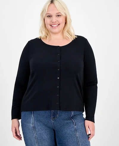 Hippie Rose Trendy Plus Striped Button-Front Sweater