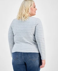 Hippie Rose Trendy Plus Striped Button-Front Sweater