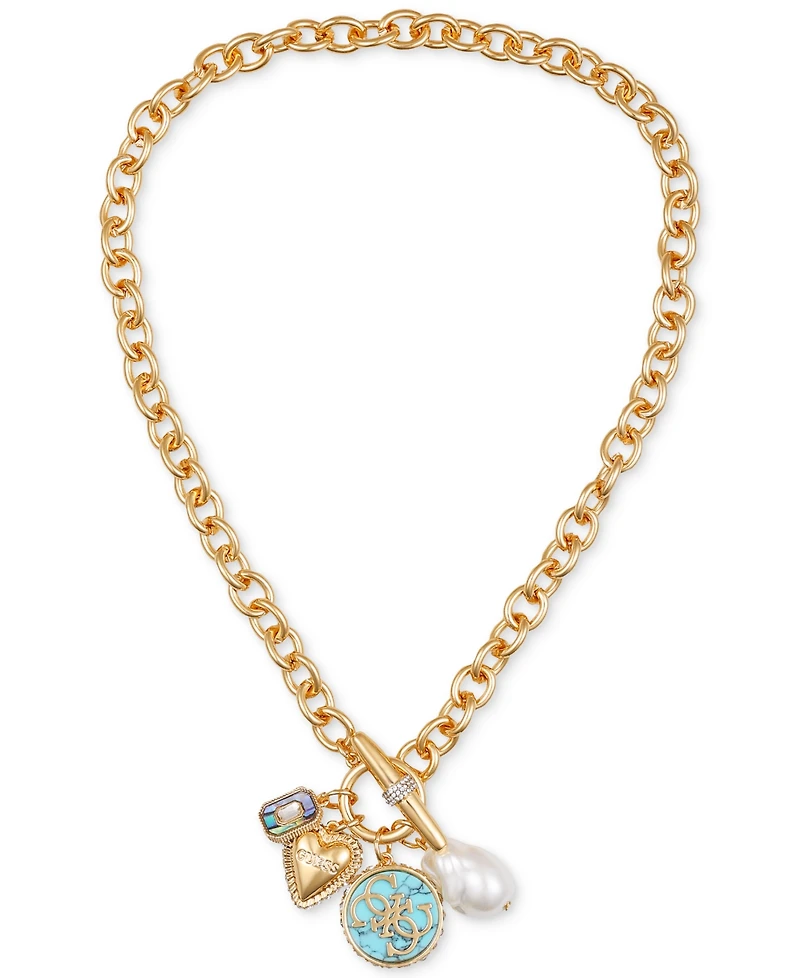 Guess Gold-Tone Mixed Stone Multi-Charm 18" Pendant Necklace
