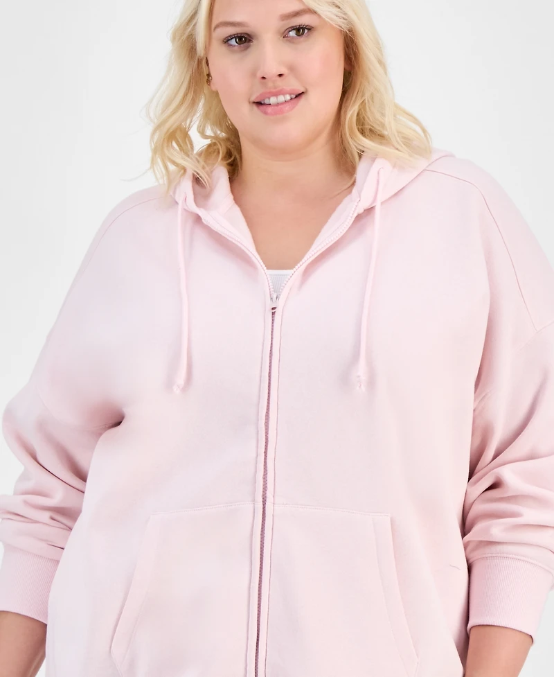Hippie Rose Trendy Plus Zip-Front Drawstring Hoodie
