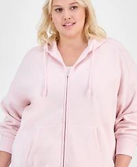 Hippie Rose Trendy Plus Zip-Front Drawstring Hoodie