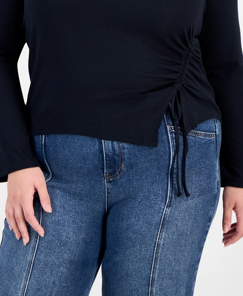 Full Circle Trends Trendy Plus Ruched Asymmetric-Hem Square-Neck Top