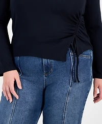 Full Circle Trends Trendy Plus Ruched Asymmetric-Hem Square-Neck Top