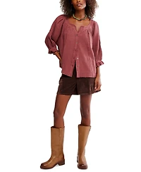 Free People Women's Lucy Cotton Button-Front Swing Blouse