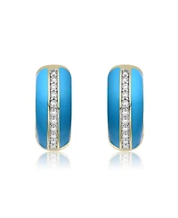 14K Gold Plated with Clear Cubic Zirconia Colored Enamel Hoop Earrings