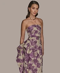 Donna Karan New York Women's Strapless Ruffled Floral Procade Gown