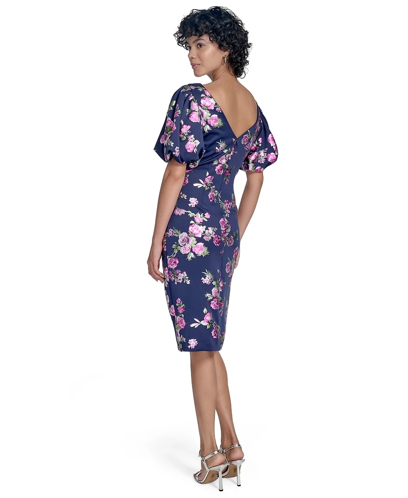 Jessica Howard Women's Floral-Print Puff-Sleeve Sheath Dress