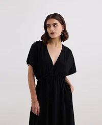 Reistor Women's V-neck Gathered Maxi Dress Black