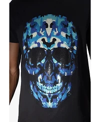 heads or tails Men's Blue Skull Rhinestone Crew T-Shirt
