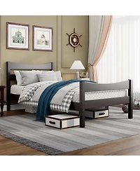 Gymax Twin Size Platform Bed Frame Foundation w/Headboard &Wood Slat Support Espresso