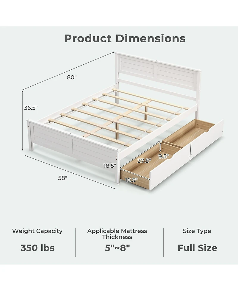Df, Engineered WoodGymax Full Size Wooden Bed Frame w/ 2 Storage Drawers & Under-bed Storage