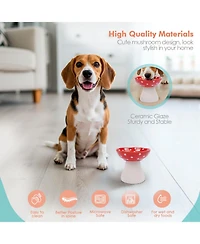 P.t. Supply Co. Mushroom Shaped Stoneware Elevated Pet Bowl, Raised Ceramic Food & Water Dish for Dogs and Cats