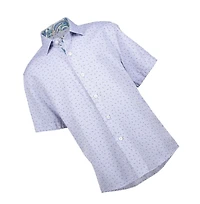 Elie Balleh Big Boys Blue Jacquard Slim Fit Short Sleeve Shirt