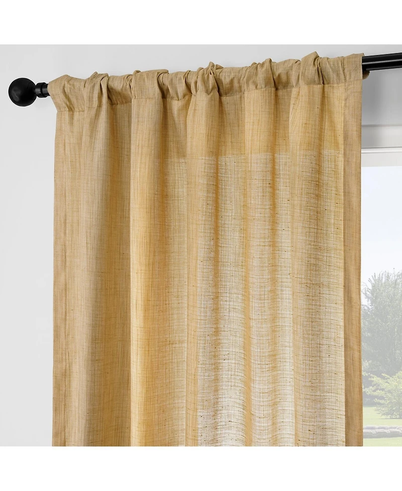 Rustic Weave Linen Curtains (2 Panels) Sheer Window Panel Set, Rod Pocket Curtains