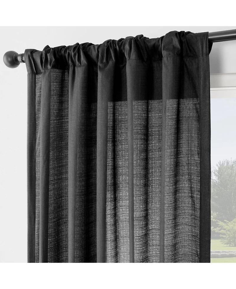 Rustic Weave Linen Curtains (2 Panels) Sheer Window Panel Set, Rod Pocket Curtains