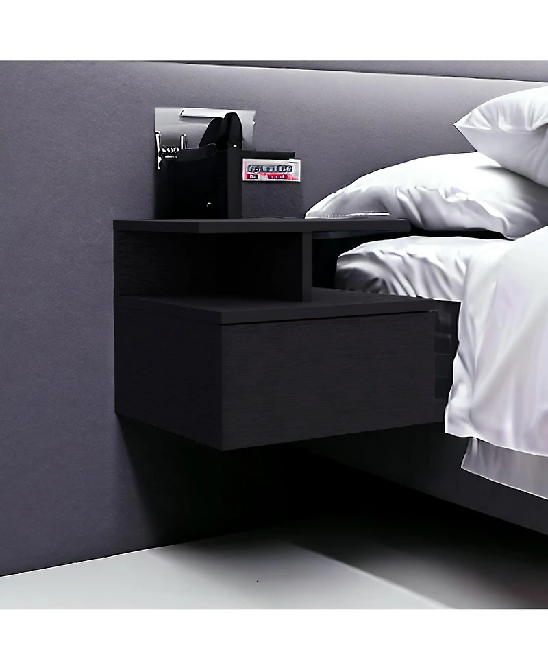 Minimalist Floating Faux Wood Nightstand with Storage Drawer