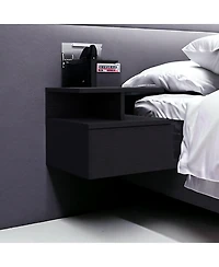 Minimalist Floating Faux Wood Nightstand with Storage Drawer