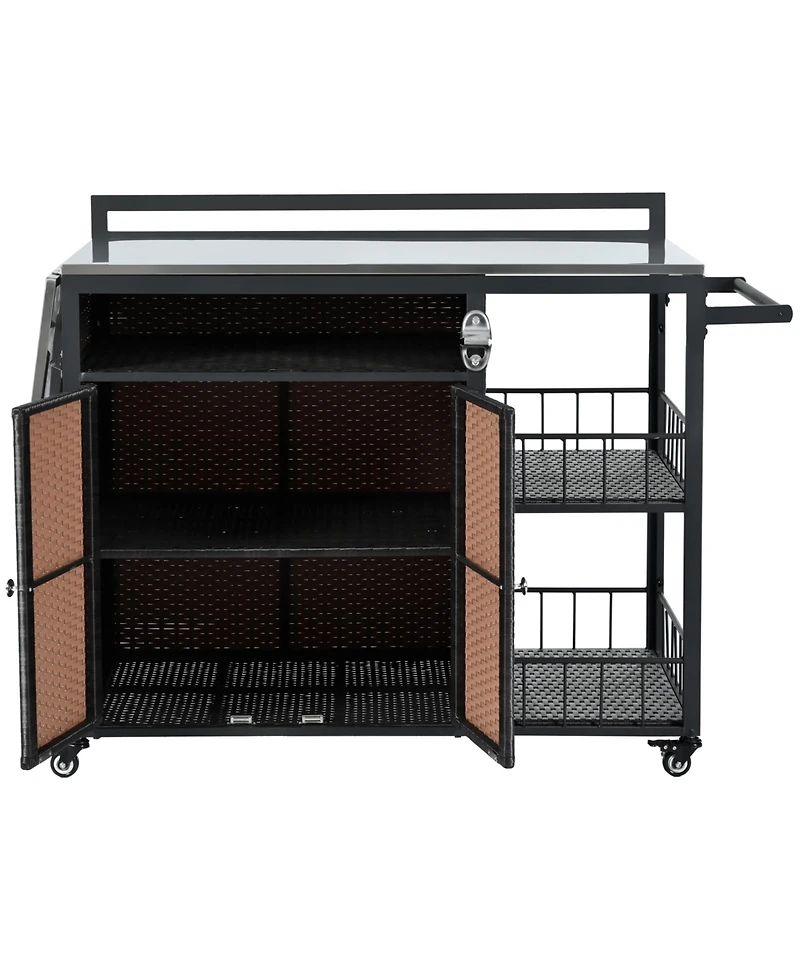 Outdoor Kitchen Island with Storage & Foldable Table