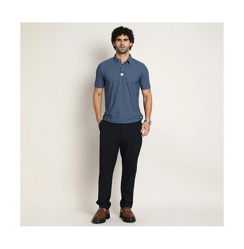 Campus Sutra Men's Steel Blue Seamless Waffle Polo T-Shirt
