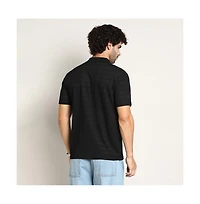 Campus Sutra Men's Onyx Black Panel-Tactile Cuban Polo T-Shirt