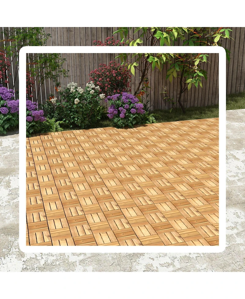 30 Pcs Interlocking Flooring Tiles Floor Decking for Patio Acacia Wood Outdoor