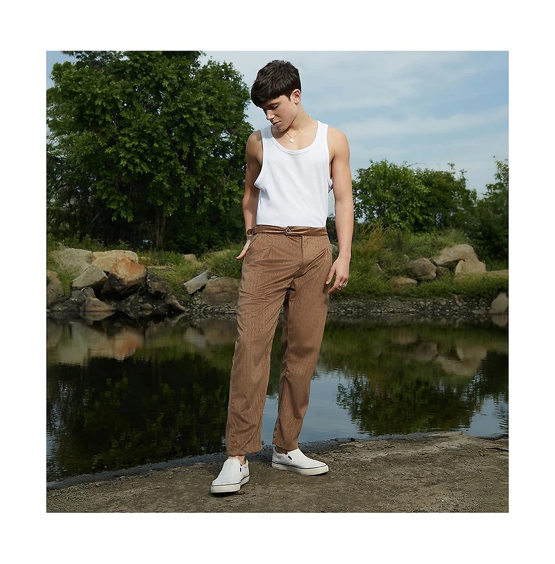 Campus Sutra Men's Chocolate Brown Veined Tailored Trousers