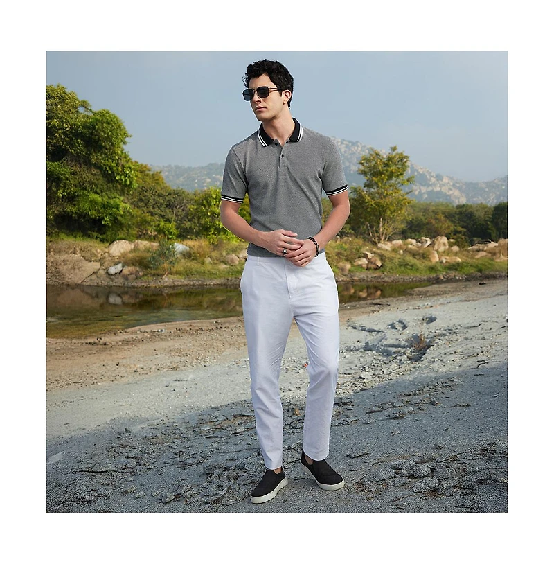 Campus Sutra Men's Onyx Black Duo-Hue Knit Polo T-Shirt