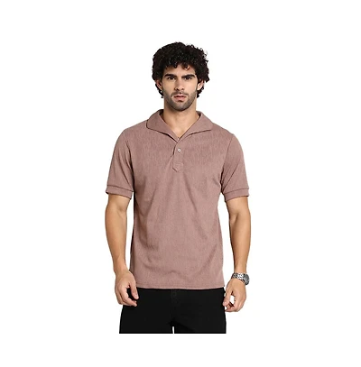 Campus Sutra Men's Pastel Brown Tactitle Spread-Polo T-Shirt