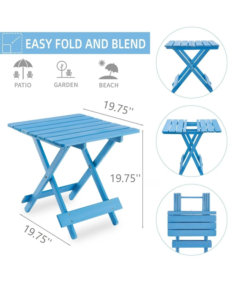 Folding Square Patio Table - Solid Wood, Blue